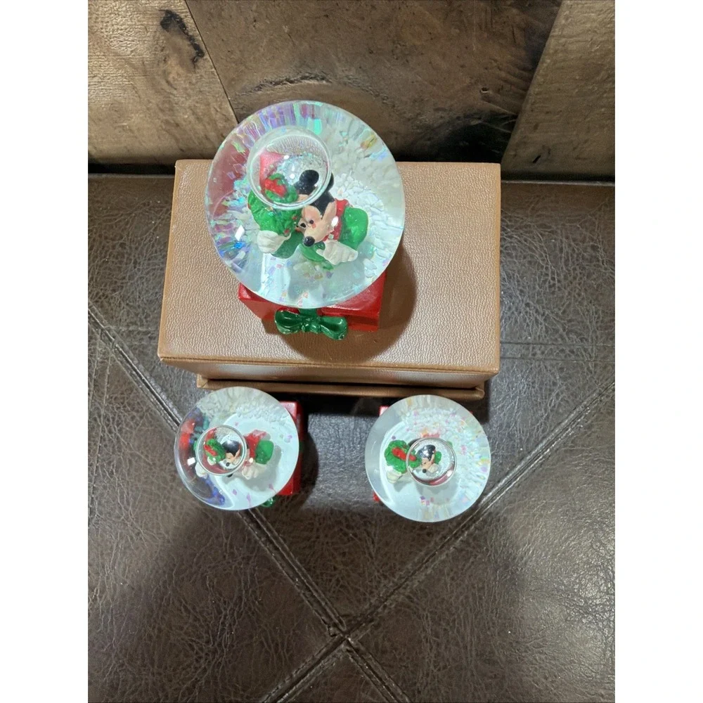 Disney JCPenney Mickey Mouse Christmas Holiday Mini Snow Globes Vintage Lot Of 3